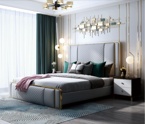 Designer Double bed Bed Hotel Luxury Bedroom 140/160x200cm Leather