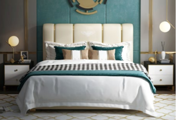 Luxury Bed Bedroom Italian leather Double Beds Metal Design