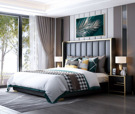 Luxury Bed Bedroom Italian leather Upholstery Double Beds Metal