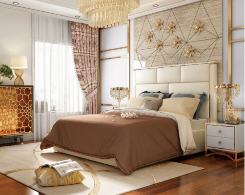 Designer Double Bed Hotel Luxury Bedroom 180x200cm Leather Metal