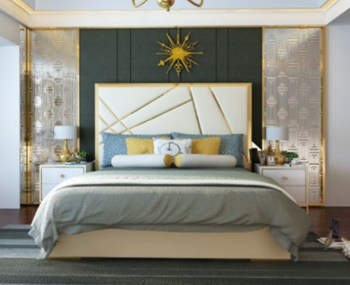 Designer Double bed Bed Hotel Decoration Luxury Bedroom 180/200x200cm Leather