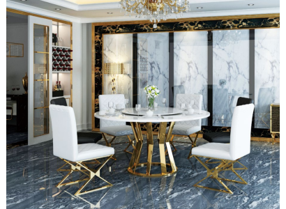 Dining room Suite Modern Dining table + 6 Armchairs Metal Leather Set