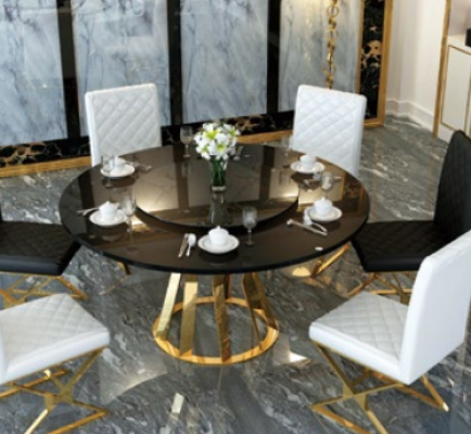 Dining room Suite Modern Dining table + 6 Armchairs Metal Leather Set
