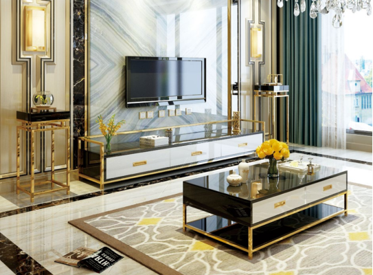 Luxury Metal Coffee table Gold Black High Gloss Sofa Living room Table