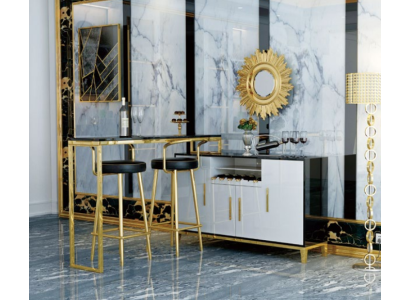 Luxury stainless steel Glass House Bar 4 pcs. Suite bar table 2x bar stools wardrobe