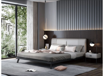 Luxury Design Leather Bed Metal Gold Beds Upholstery Hotel 180x200cm Grey