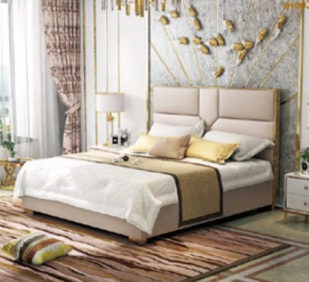 Luxury Design Leather Bed Metal Gold Beds Upholstery Hotel 180x200cm