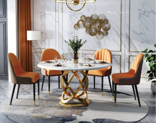 Design Round Dining Room Chair Set Tables Metal Armchair 4x Chairs + Table