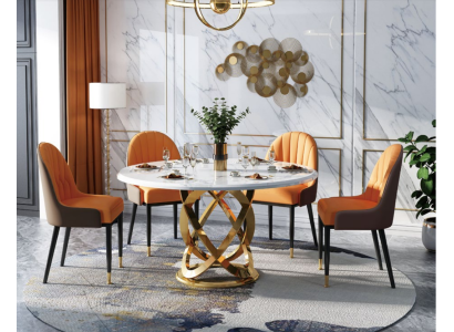 Design Round Dining Room Chair Set Tables Metal Armchair 4x Chairs + Table