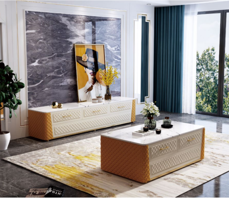 Sideboard TV Lowboard TV-cabinet XL Wardrobe Coffee table Marble Imitation 2-piece