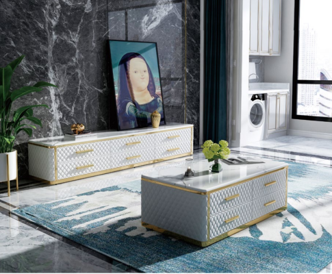 stainless steel Sideboard Leather Marble Imitation Stone Coffee tables 200x40cm