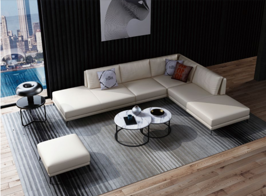 Modern Sofa Corner suite L-shape Upholstery Seat Decor Corner Couch + Stool