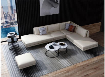 Modern Sofa Corner suite L-shape Upholstery Seat Decor Corner Couch + Stool