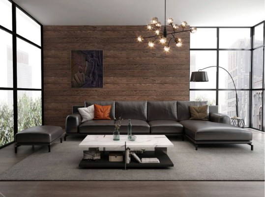 Modern Sofa Corner suite L-shape Upholstery Decor Seat Corner Couch + Stool
