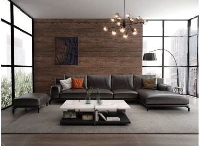 Modern Sofa Corner suite L-shape Upholstery Decor Seat Corner Couch + Stool