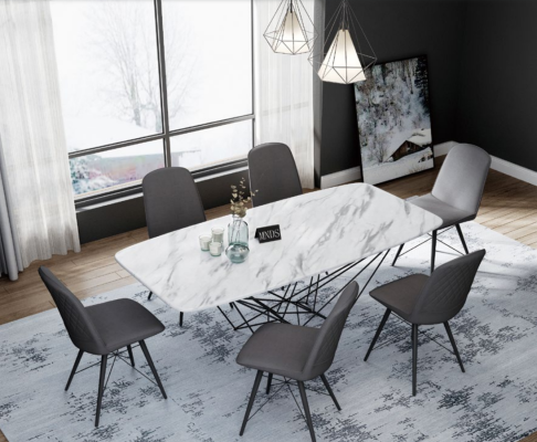 Design Dining room Group Table + 6 Chairs Seat Upholstery Suite Tables