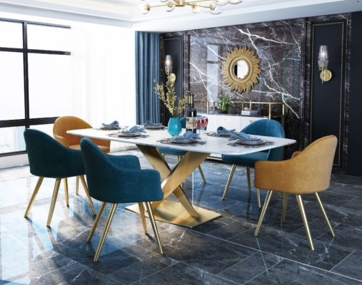 Italian Style Furniture Dining room Group Seat Upholstery Table Suite 7pcs.