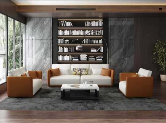 Luxury Furniture Sofa set Couch Sofa Upholstery 3 2 1 Couches Orange Leather