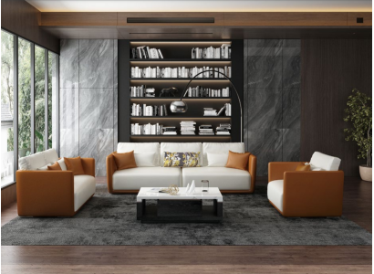 Luxury Furniture Sofa set Couch Sofa Upholstery 3 2 1 Couches Orange Leather
