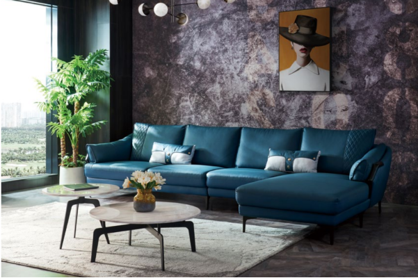 Living landscape Corner sofa L-shape Armchair Set Suite Modern Sofa Blue