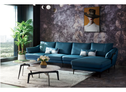 Living landscape Corner sofa L-shape Armchair Set Suite Modern Sofa Blue