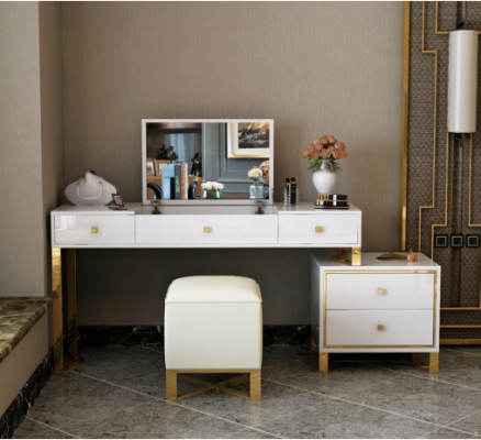 Dressing table Mirror Stool Complete Set Chest of drawers Bedroom new 3pcs.