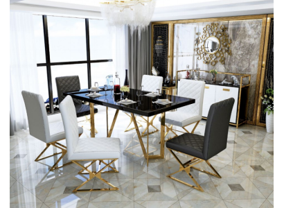 Modern Dining table Suite stainless steel Furniture Table Glass 6x Armchair Chair