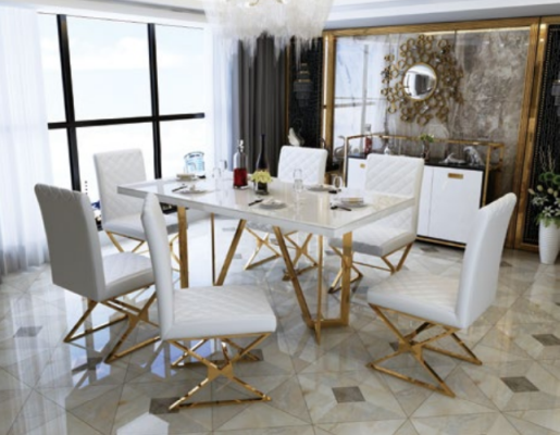 Modern Dining table Suite stainless steel Furniture Table Glass 6x Armchair Chair