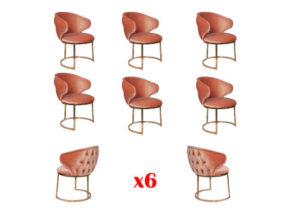 Dining room set 6x Chairs Fabric Luxury Armchair Pink Living room Furniture