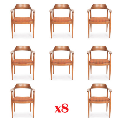 Set 8 Armchair Chair Design Wood Fabric Upholstery Chairs Dining room Textile