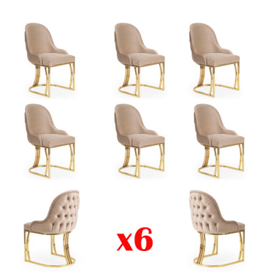 Set 6 Armchair Chair Design Metal Fabric Upholstery Chairs Dining room Textile