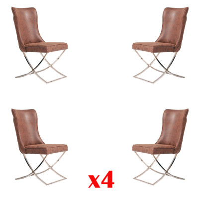 Set 4x Armchair stainless steel Dining room chair Fabric Upholstery Chair Dining room