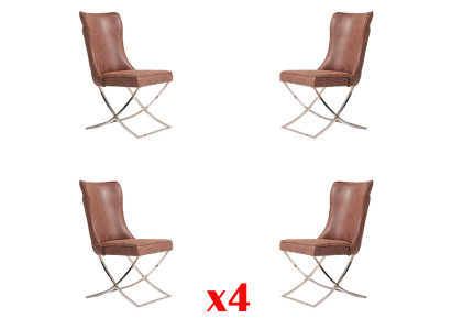 Set 4x Armchair stainless steel Dining room chair Fabric Upholstery Chair Dining room