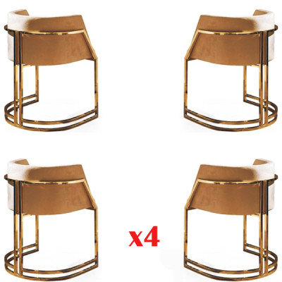 Kitchen Dining room Modern 4x Armchair Chair stainless steel Fabric Upholstery Chairs