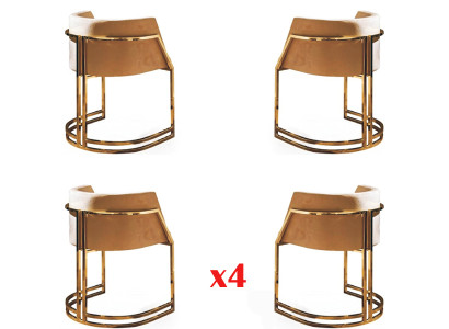 Kitchen Dining room Modern 4x Armchair Chair stainless steel Fabric Upholstery Chairs