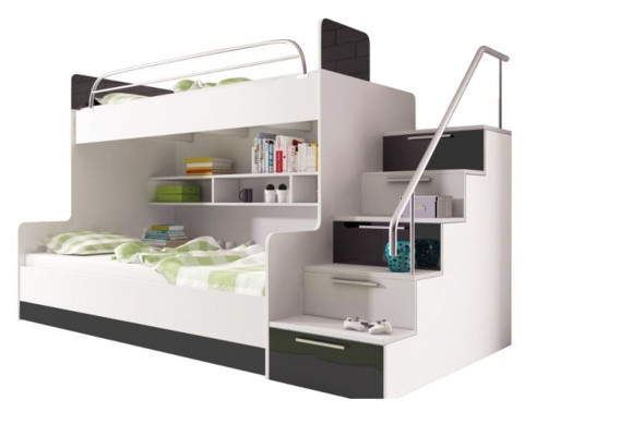 Black Double bunk bed Bunk Bed Childrens room Beds Loft bed High gloss Furniture