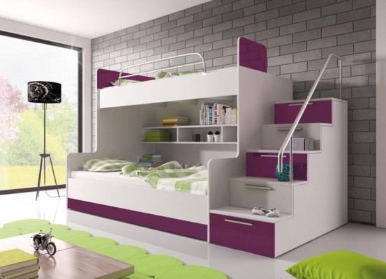 Purple Double bunk bed Bunk Bed Childrens room Beds Loft bed High gloss Furniture