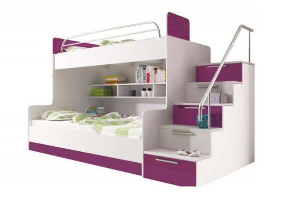 Purple Double bunk bed Bunk Bed Childrens room Beds Loft bed High gloss Furniture
