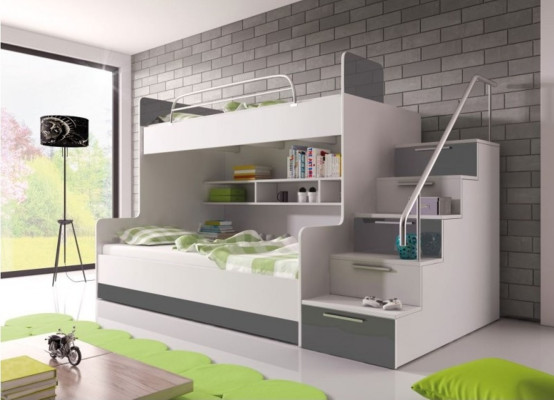 Gray Double bunk bed Bunk Bed Childrens room Beds Loft bed High gloss Furniture