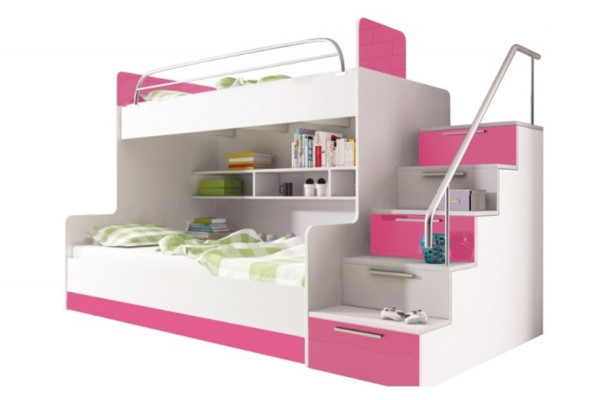 Bunk Bed Childrens room Beds Loft bed Double bunk bed High gloss Furniture Pink
