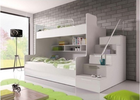 Bunk Bed Childrens room Beds Loft bed Double bunk bed High gloss Furniture White