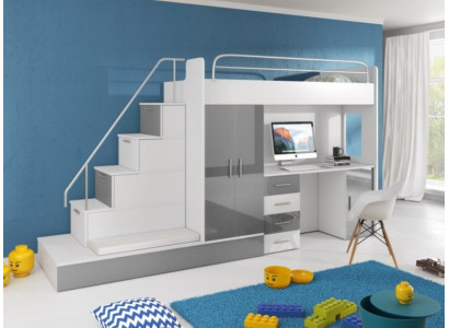 Gray Children Loft bed Bunk bed Double bunk bed Bed High Gloss Furniture