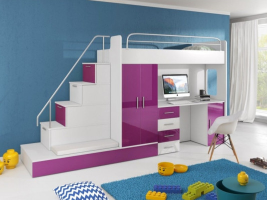 Lilac Children Loft bed Bunk bed Double bunk bed Bed High Gloss Furniture
