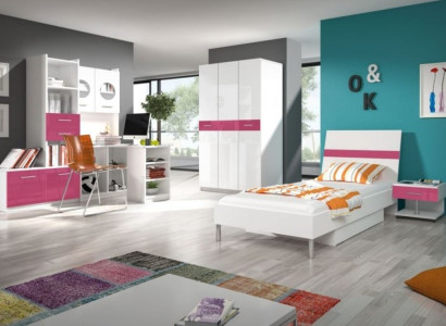 Bed + Bedside table Bedroom Youth Room Childrens room Set Furniture Pink 2pcs.