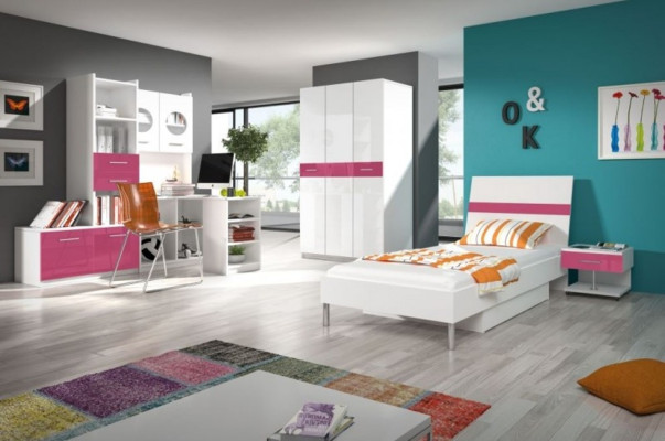 Shelf Wardrobe Bookcase for Childrens room Youth Room White Pink High Gloss