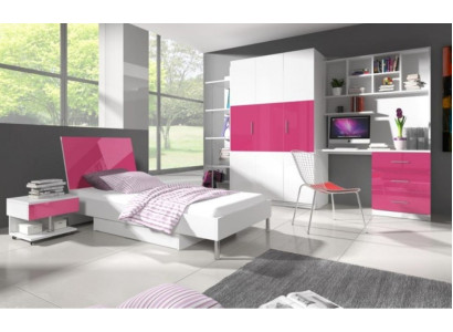 Pink Childrens room Set Bed Bedside table Wardrobe Desk Bookshelf new 5pcs.