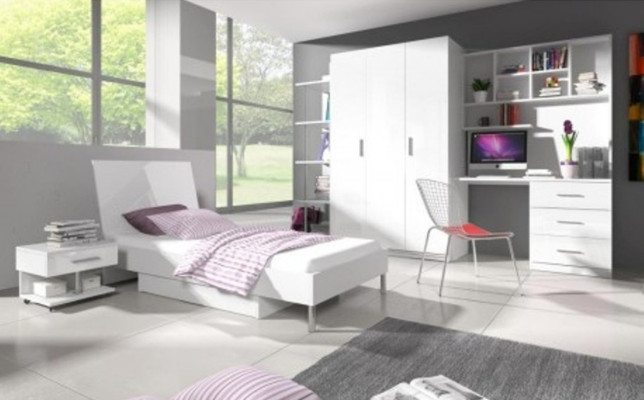 Modern Children's room Set Bed Bedside table Wardrobe Desk Bookshelf 5 pieces.