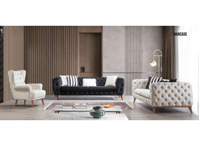 Sofa set Sofa 3+3+1 Seater Black Chesterfield Armchair Furniture