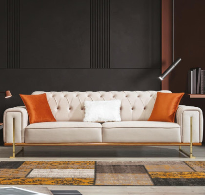 Sofa Beige 3 Seater Living room Luxury Design Chesterfield Italian