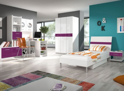 Bed + Bedside table Bedroom Youth Room Childrens room Set Furniture Purple 2-piece.